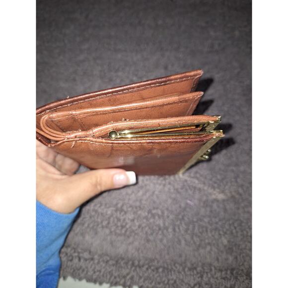 Buxton Heress Double Cordex Womans Wallet Carmel Brown Marbled Leather Kiss Lock - Picture 4 of 12